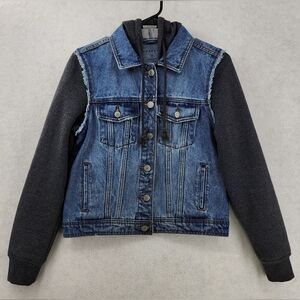 Aeropostale Jean Jacket Hoodie Women's Size Small Fringe Denim Vest Spring